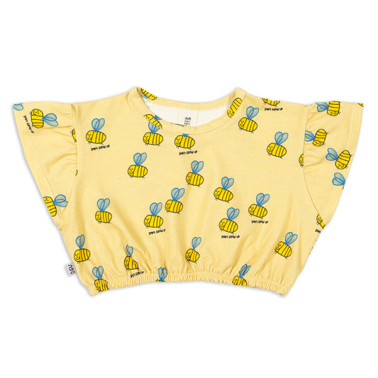 BEE ON YELLOW CROPPED SHIRT