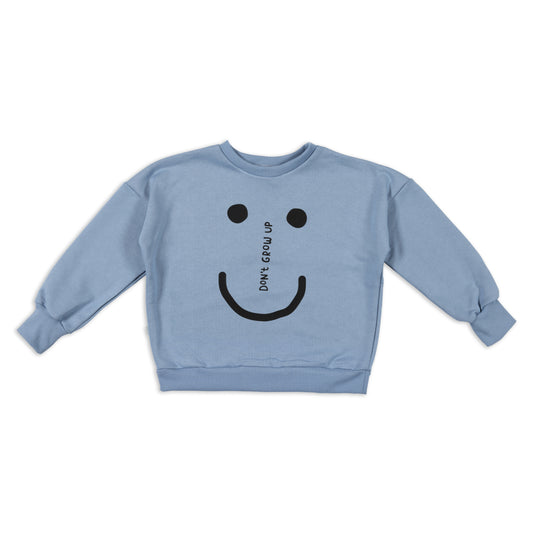 DON'T FORGET TO SMILE ON BLUE SWEATSHIRT