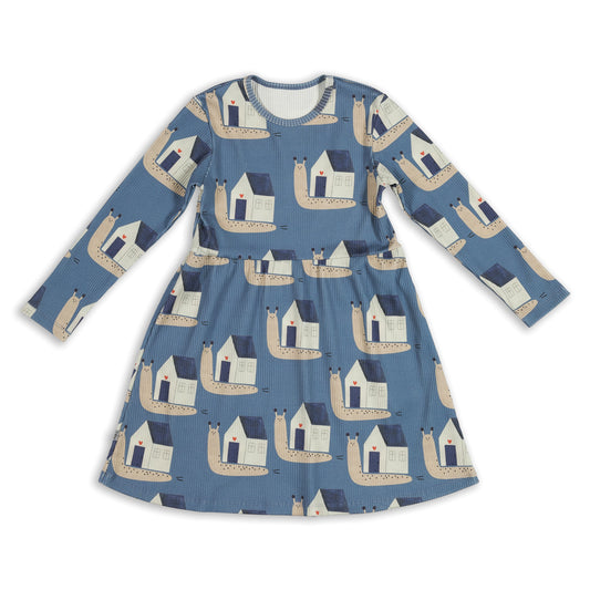 SNAIL BLUE HOUSE CLASSIC DRESS - RIBBED