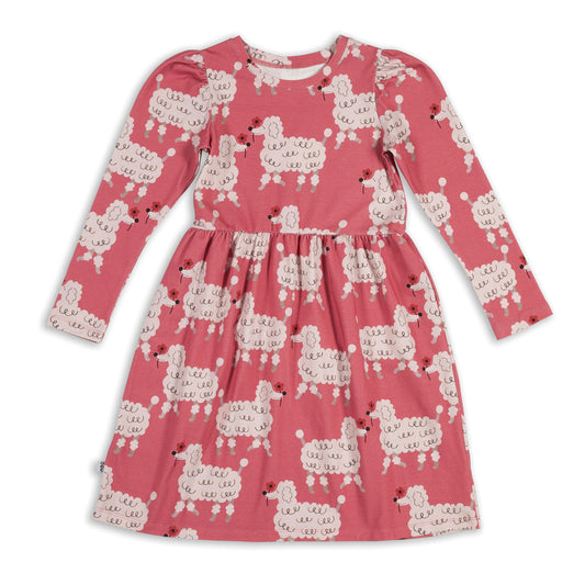 POODLE ON PINK PUFF SLEEVED DRESS