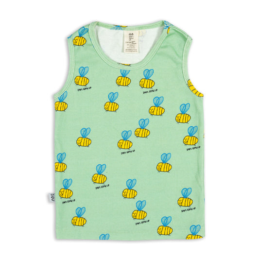 BEE ON GREEN TANK TOP RIBBED